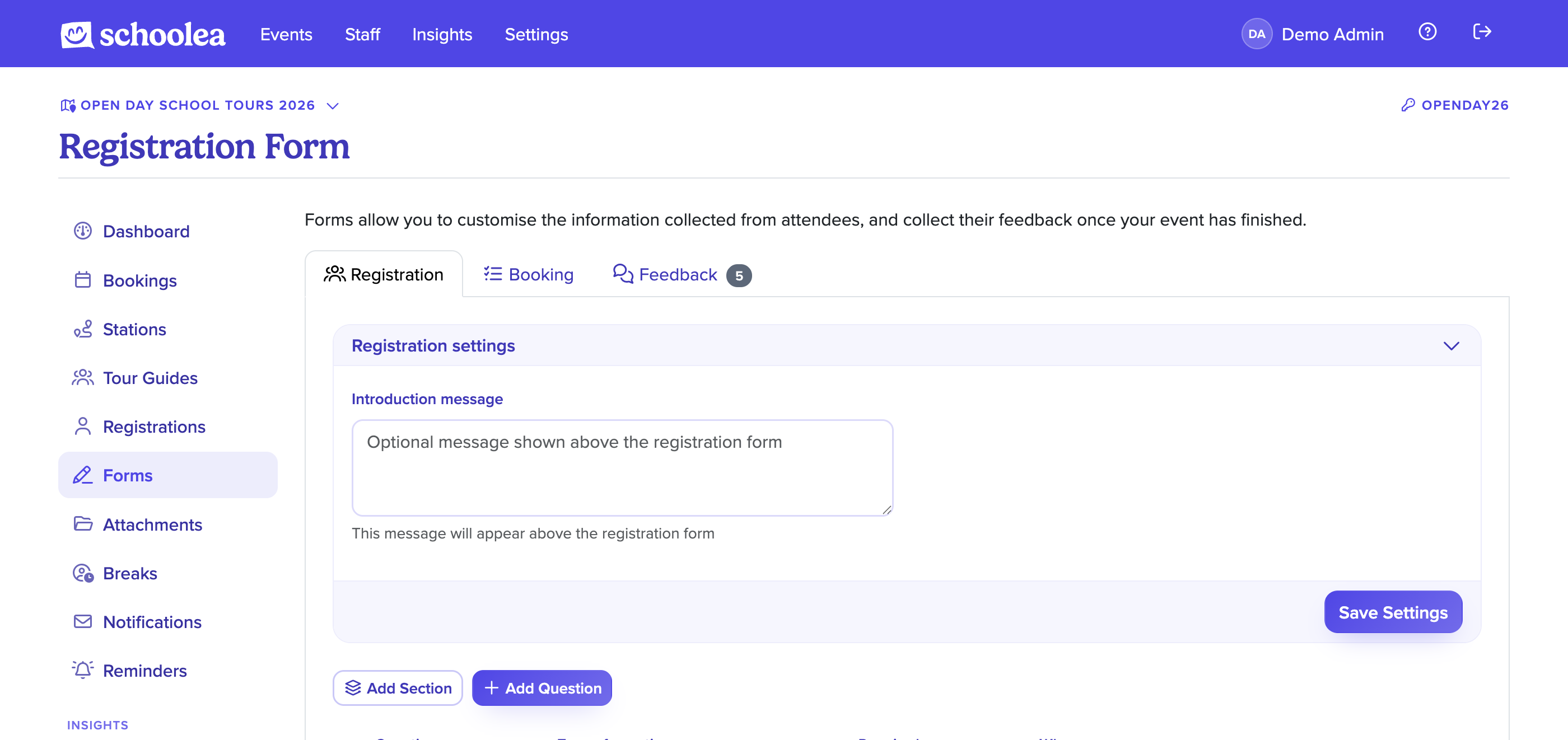 Setting up a form for an event