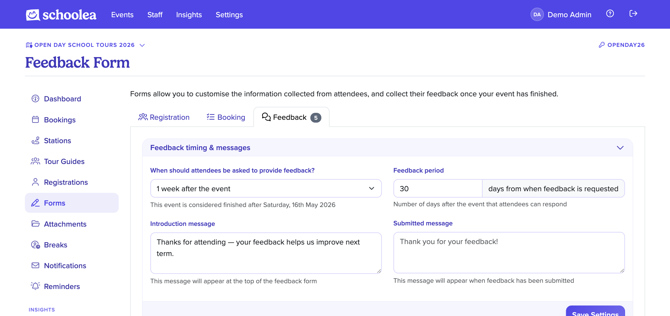 Setting up a feedback form for an event