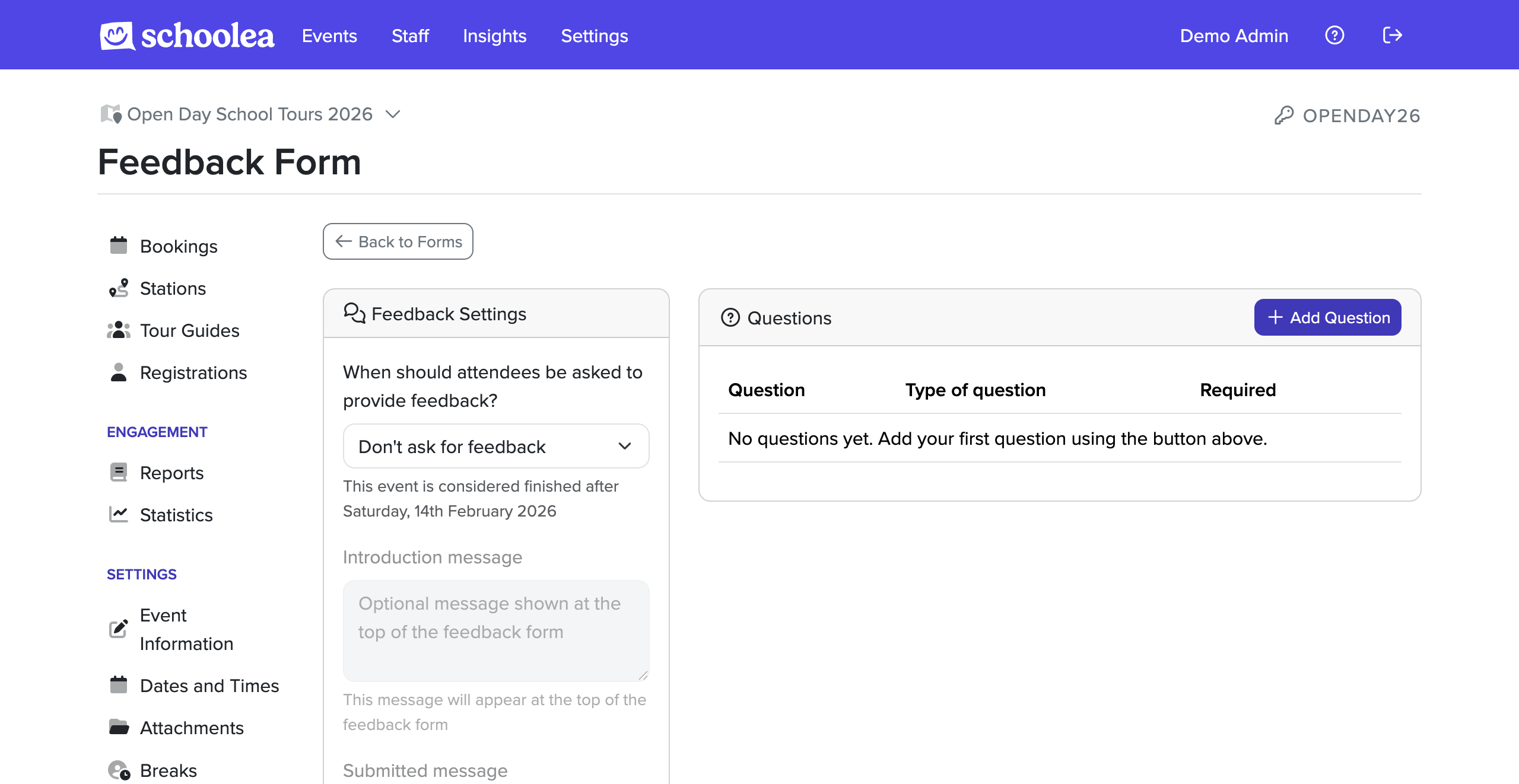 Setting up a feedback form for an event