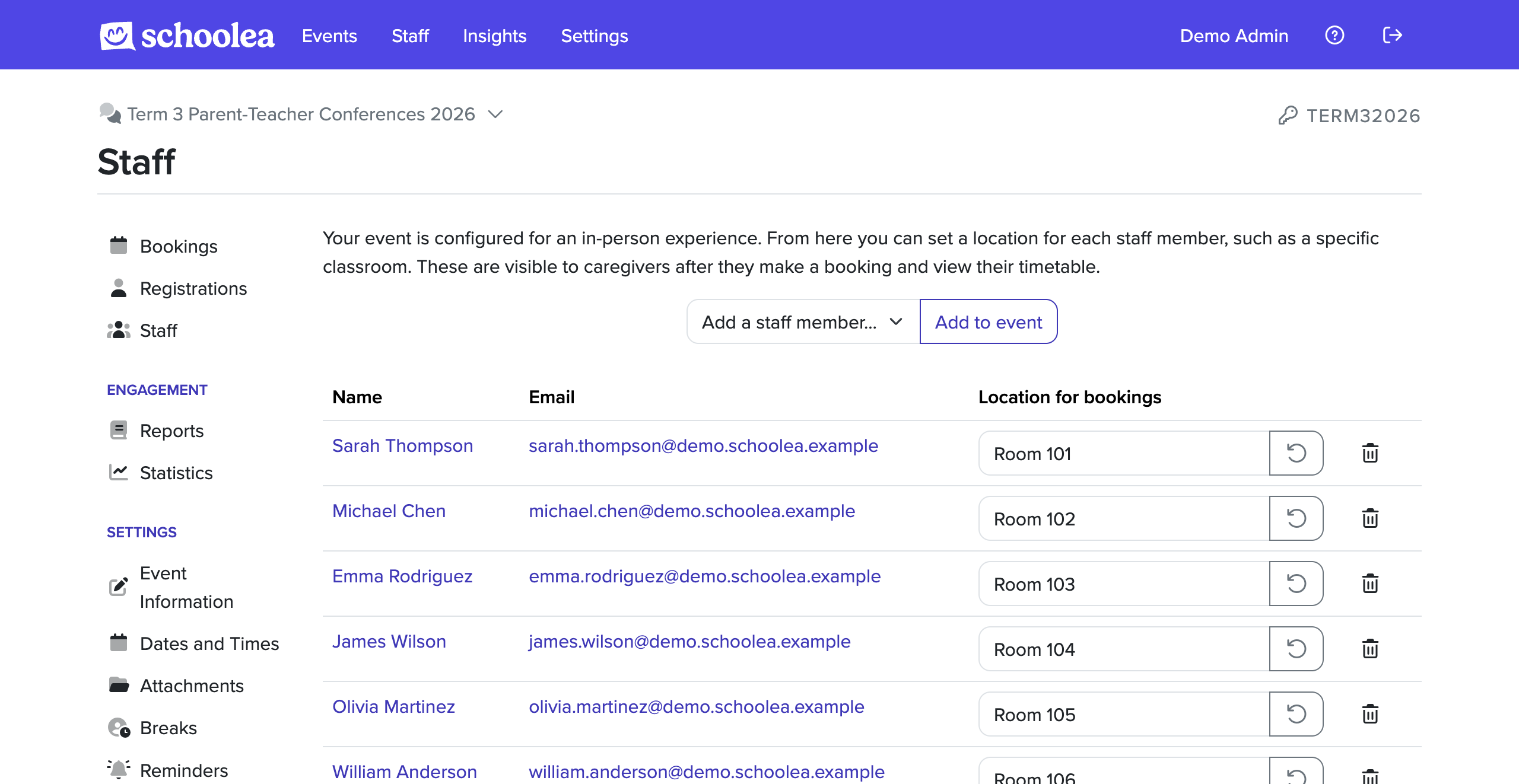 Viewing staff in an event