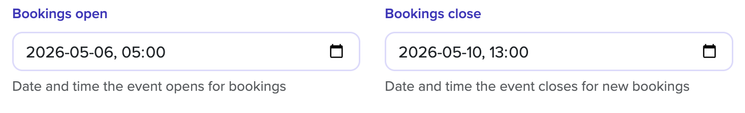 Booking open/close date