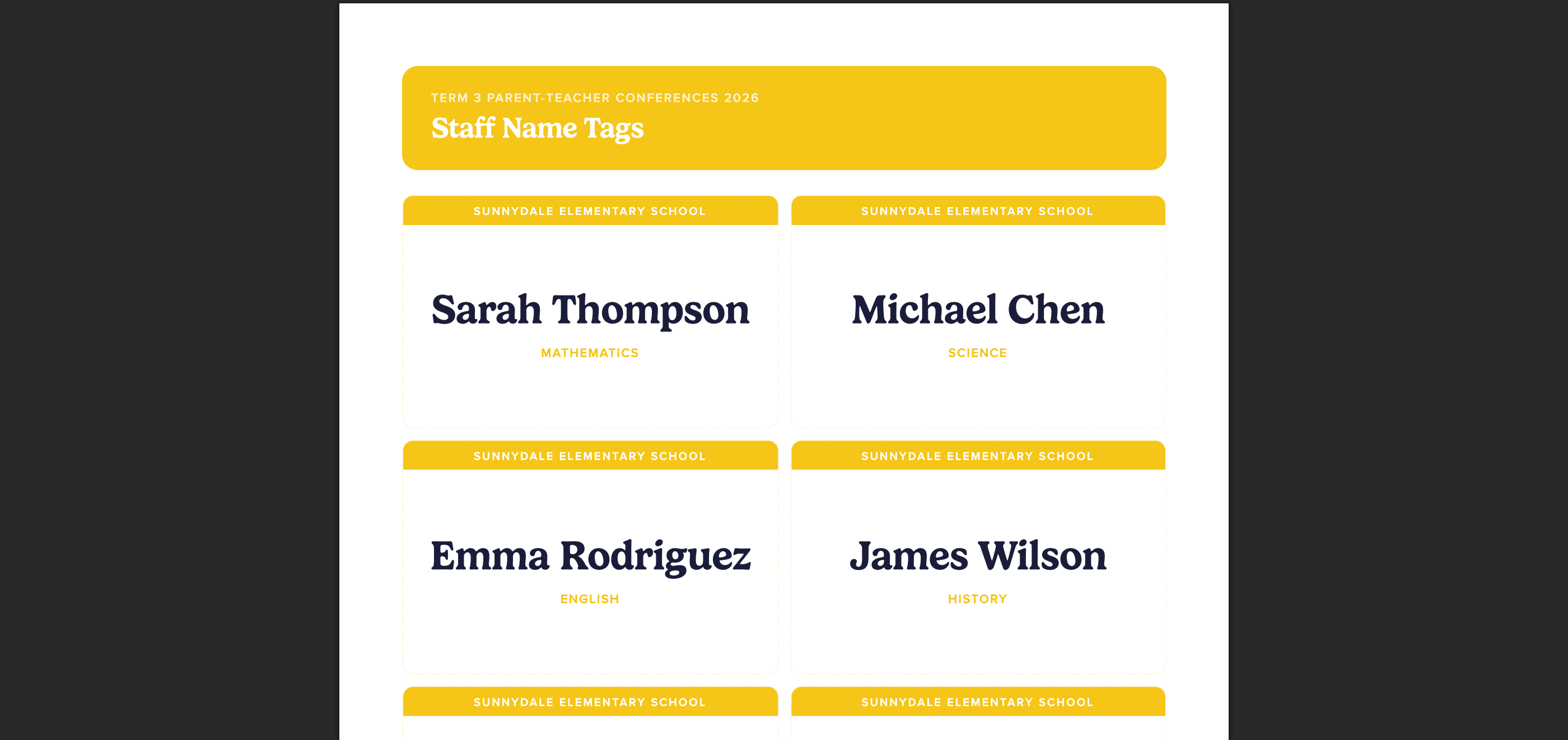 Staff Nametags report example