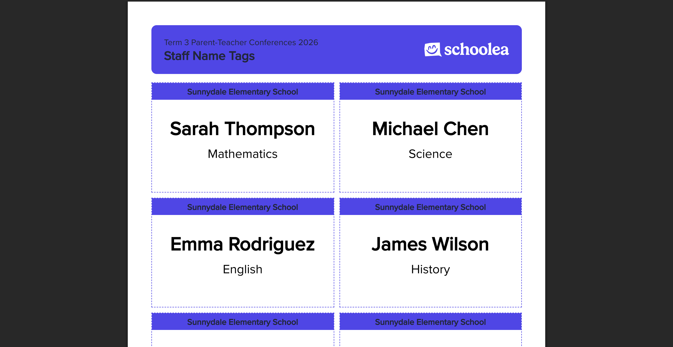 Staff Nametags report example